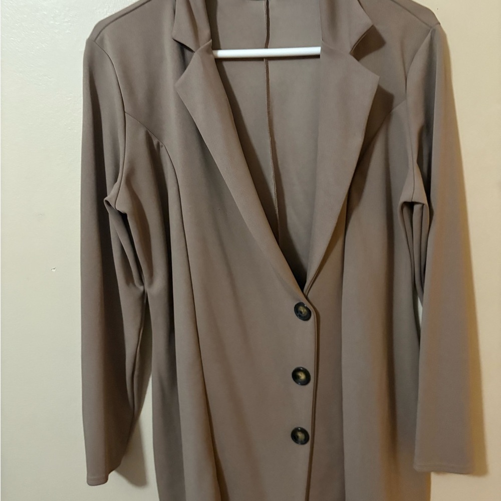 Boohoo Taupe Blazer with Black Buttons